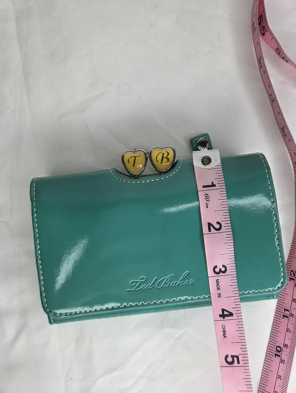 Ted Baker Turquoise Patent Leather Zip Wallet withSilver Accents/Floral Interior - Picture 14 of 14
